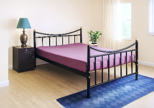 Wrought Iron Double Bed, Mattress and Bedside Table Combo